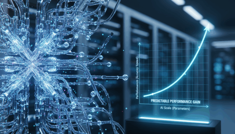 AI 모델의 성능 향상 그래프와 데이터, 연산량 아이콘