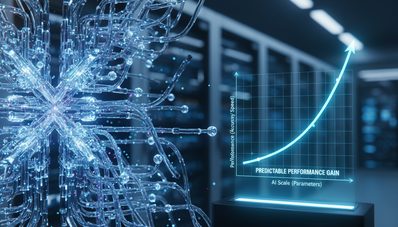 AI 모델의 성능 향상 그래프와 데이터, 연산량 아이콘